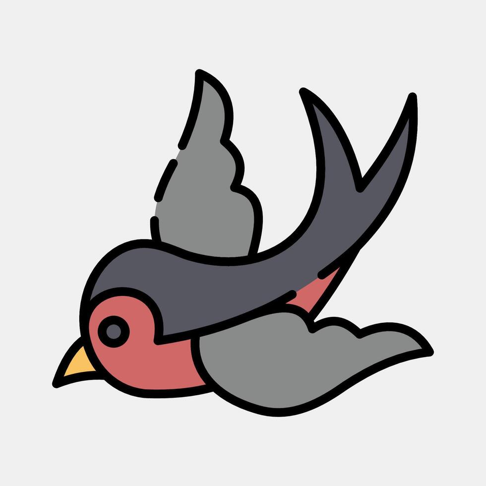 Icon swallow. Traditional tattoo elements. Icon in filled line style. vector