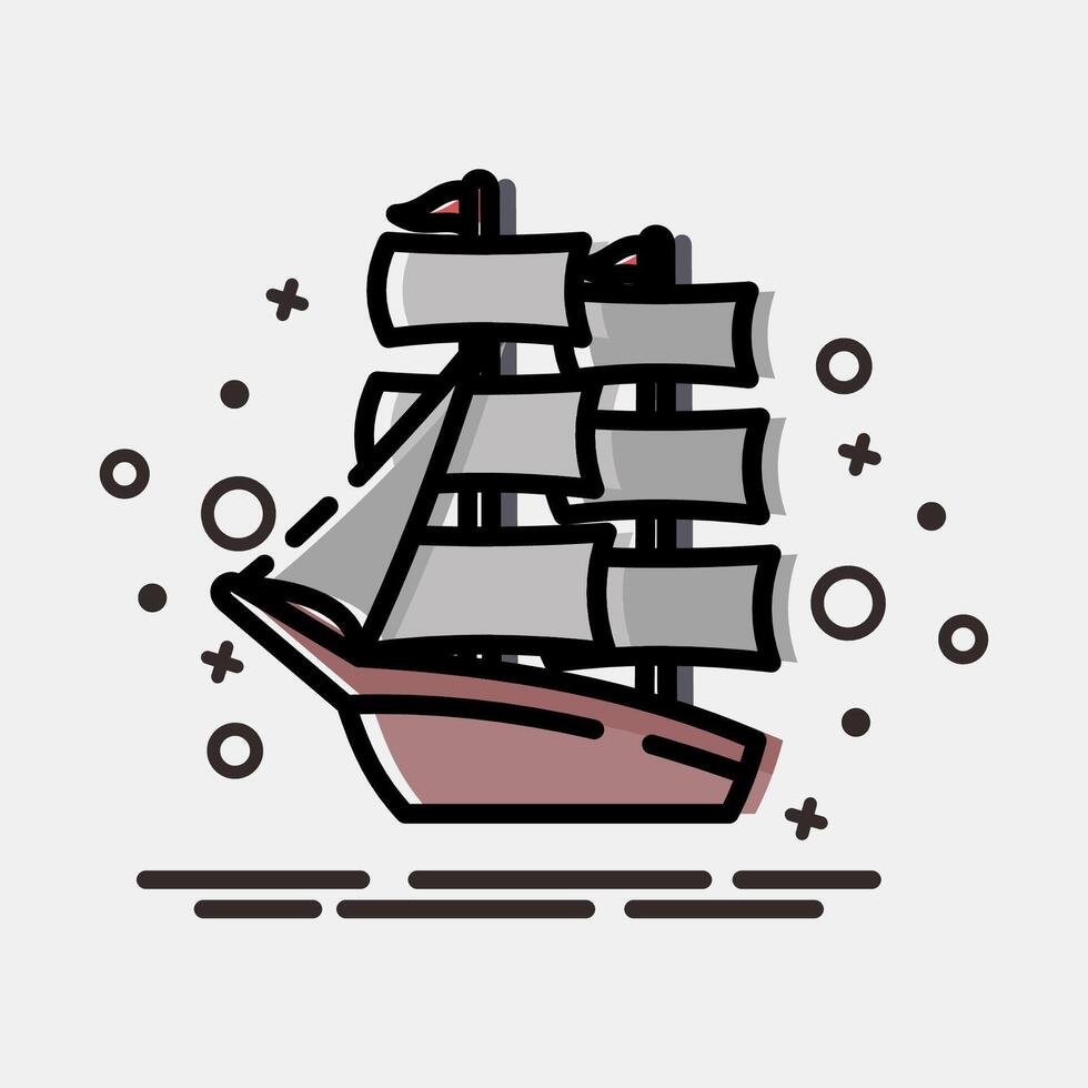 Icon sailing boat. Traditional tattoo elements. Icon in MBE style. vector