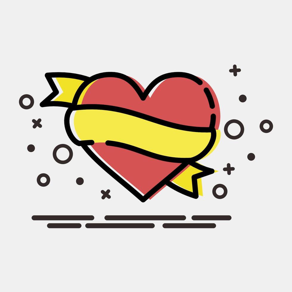 Icon heart and ribbon. Traditional tattoo elements. Icon in MBE style. vector