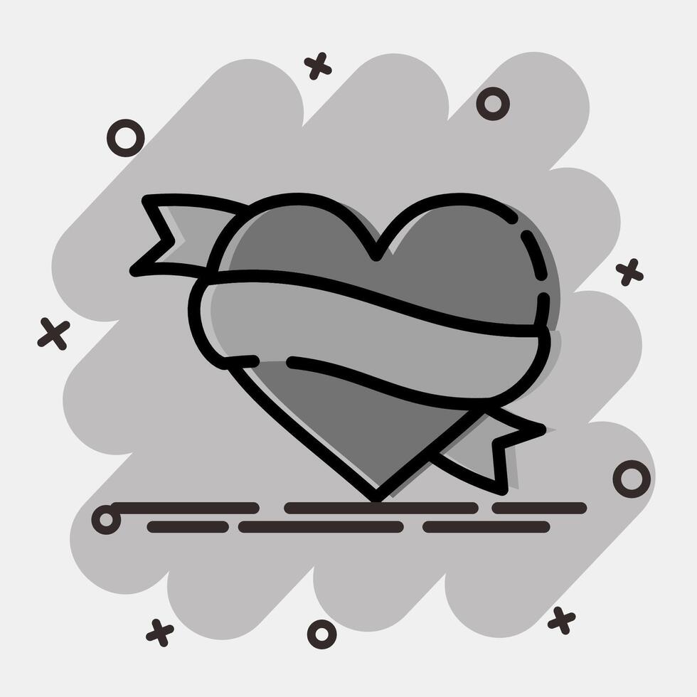 Icon heart and ribbon. Traditional tattoo elements. Icon in comic style. vector