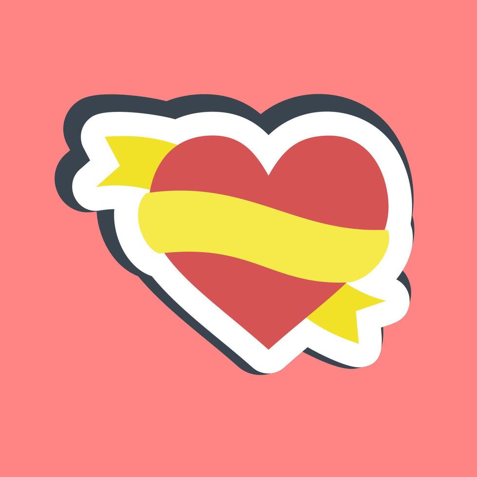 Sticker heart and ribbon. Traditional tattoo elements. vector