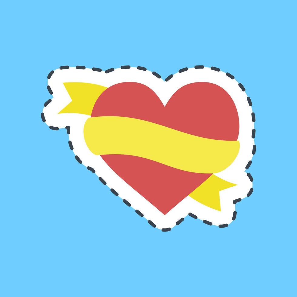 Cutting line sticker heart and ribbon. Traditional tattoo elements. vector