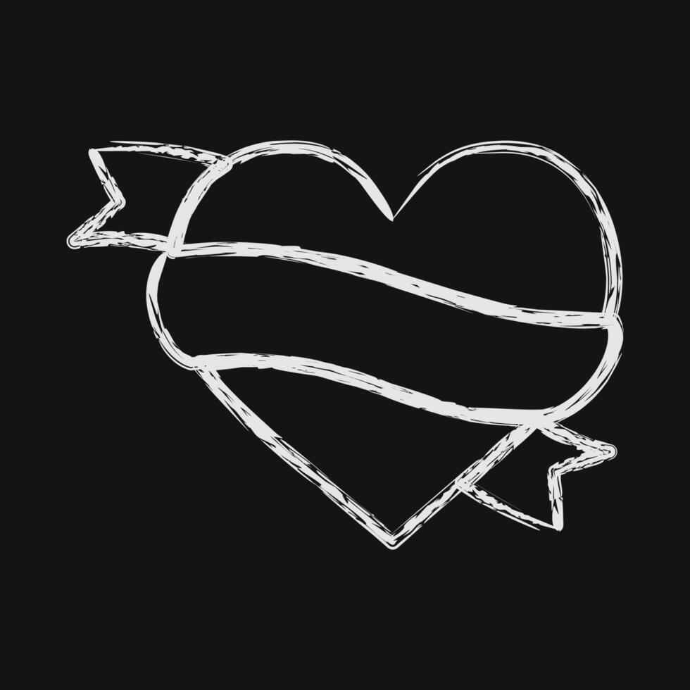 Icon heart and ribbon. Traditional tattoo elements. Icon in chalk style. vector