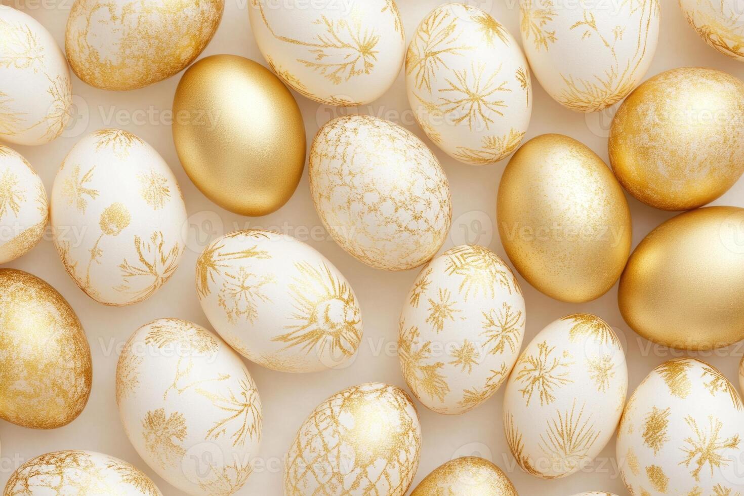 golden Easter eggs pattern, top view flat lay photo