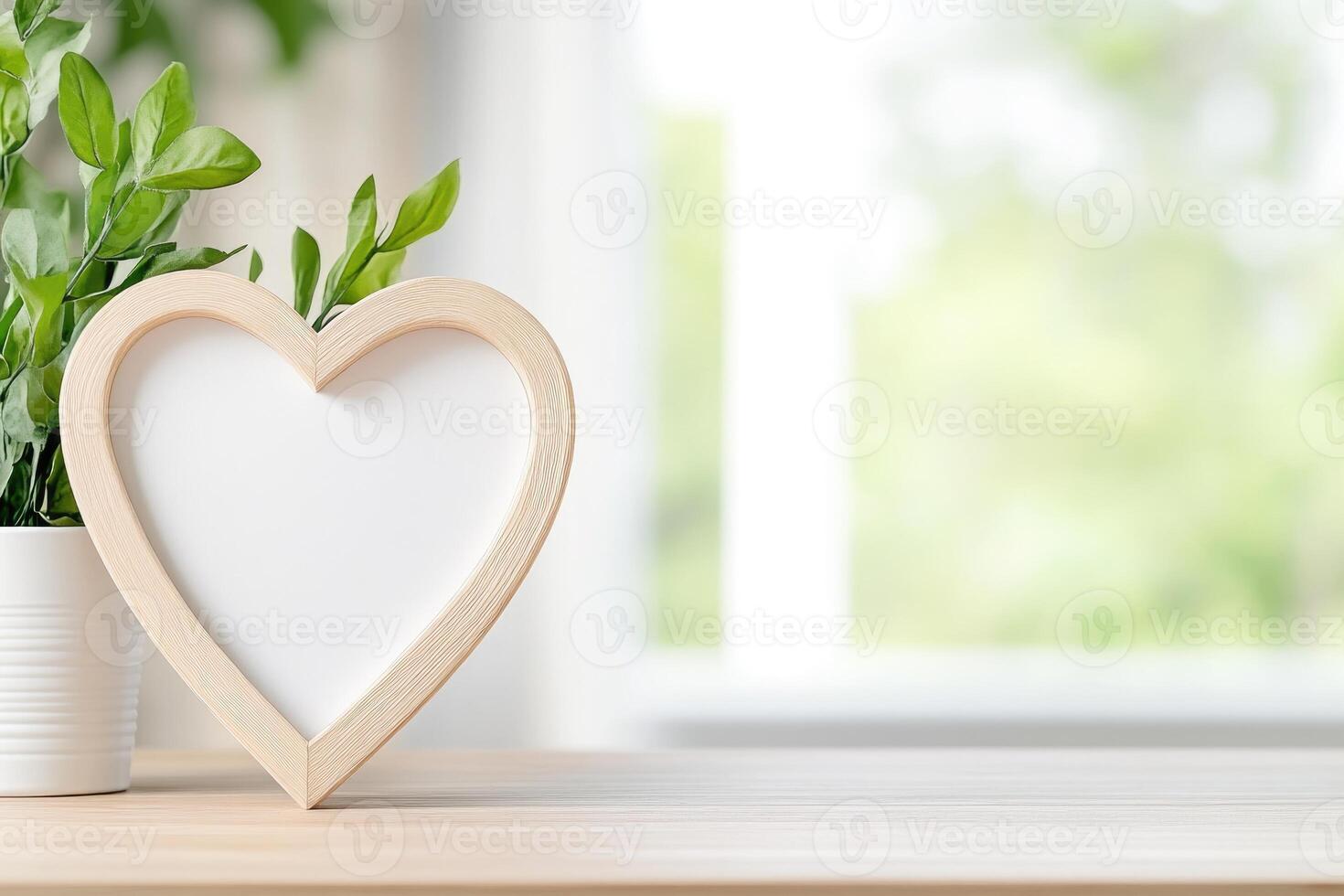 frame of heart shape for mockup design on light table background. photo