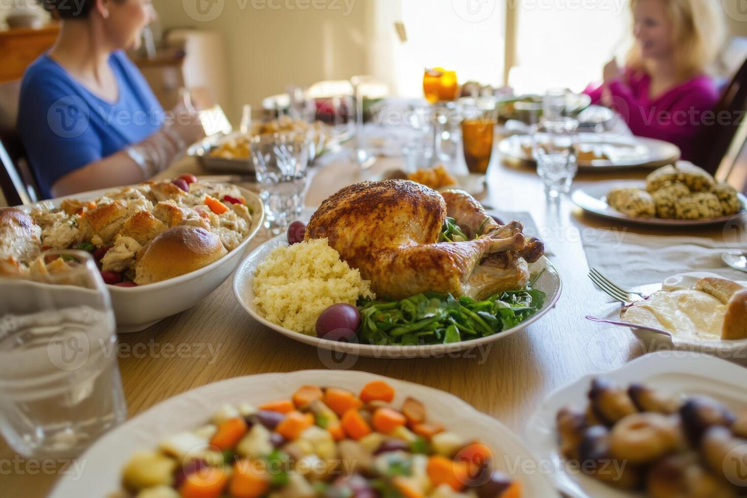 family eating easter dinner at home. photo