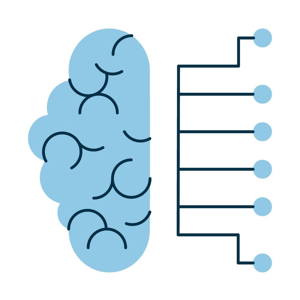 An illustration of a brain with a line connecting it to other parts vector