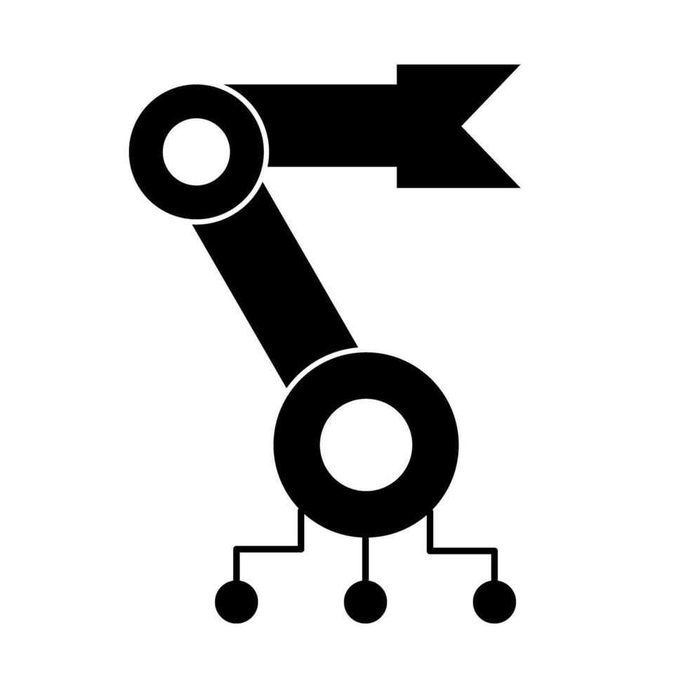 A robot arm with a large arrow pointing to it vector