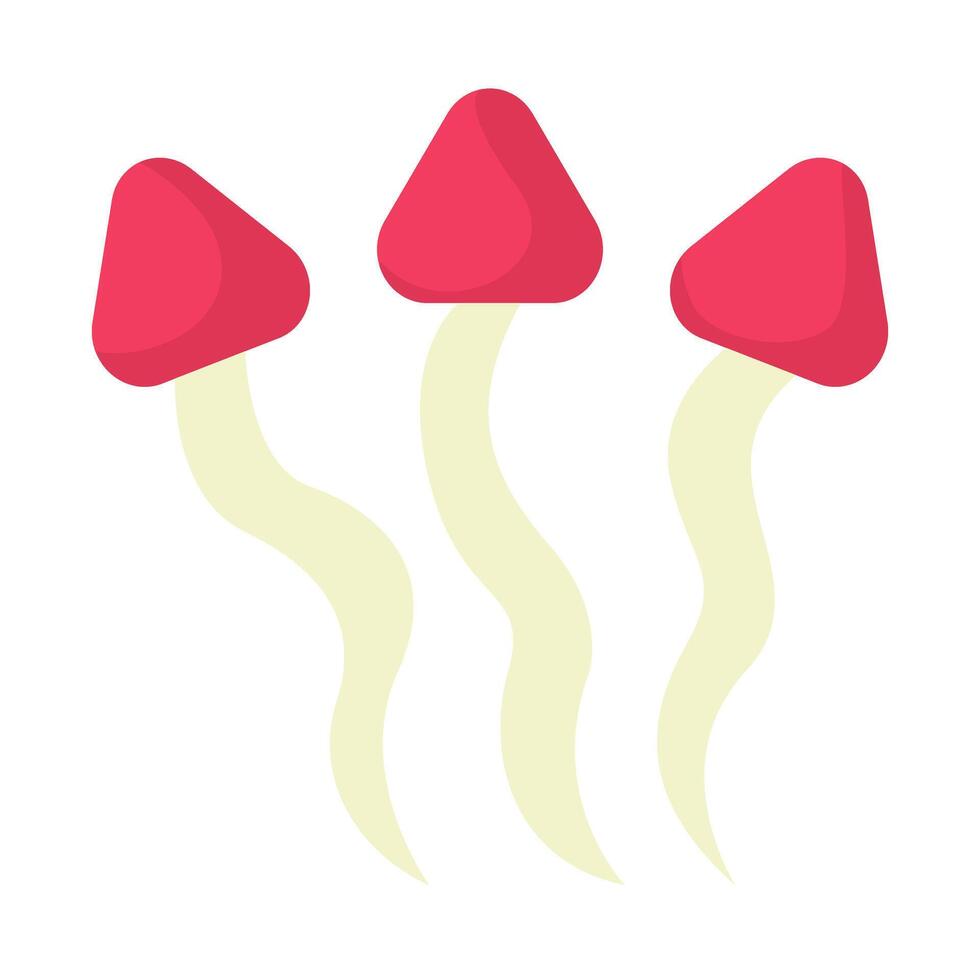 Three red mushrooms with long tails on a white background vector