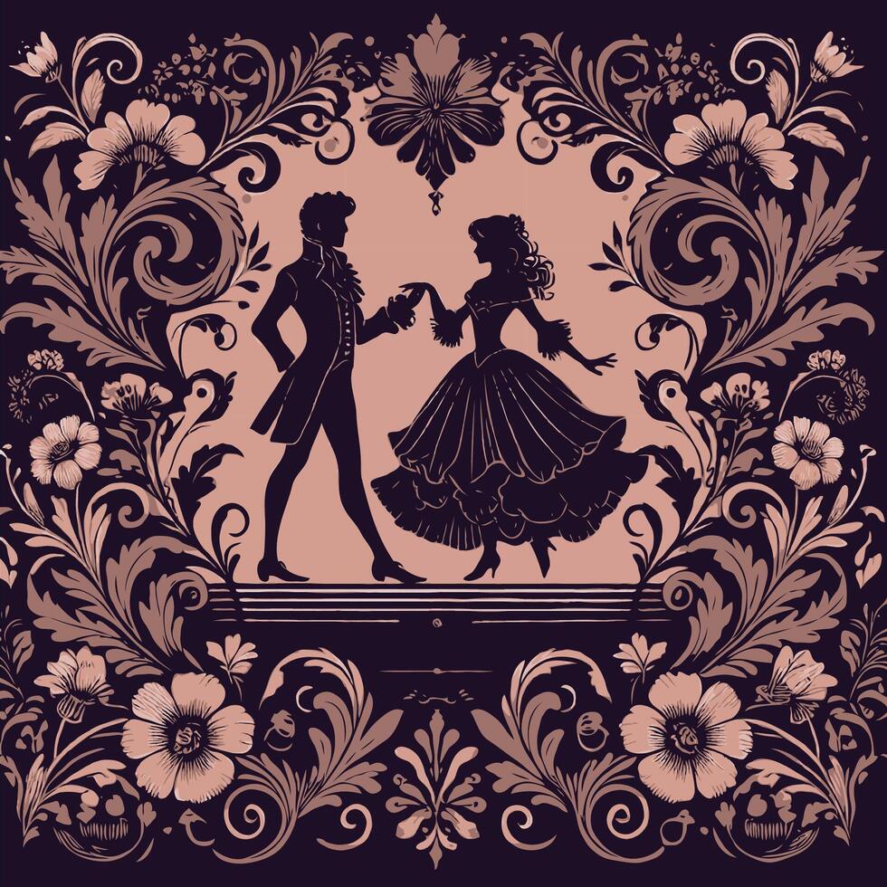 Valentines Day. Elegant Wedding Invitation Design. Illustration of a silhouette of a woman in a folk style. Romantic Wedding Invitation, illustration of a couple dancing vector