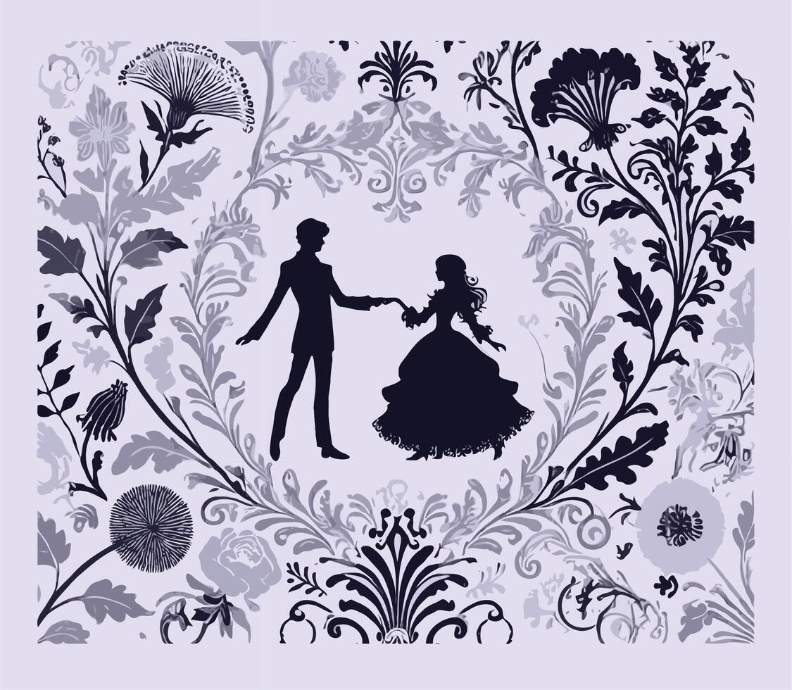 Elegant Wedding Invitation Design. Illustration of a silhouette of a woman in a folk style. Valentines Day flyer background vector