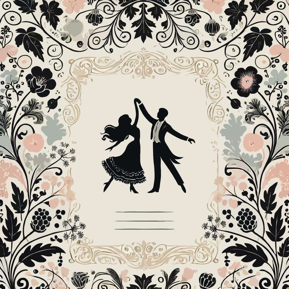 abstract floral frame, frame with ornament. Vintage Wedding Invitation. Wedding invitation card with vintage floral ornament and bride and groom vector