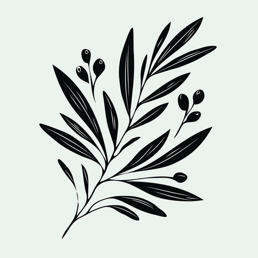 Olive branch with leaves and berries. Black and white illustration. A wreath with a green leaves and a symbol for the winner of the contest. vector