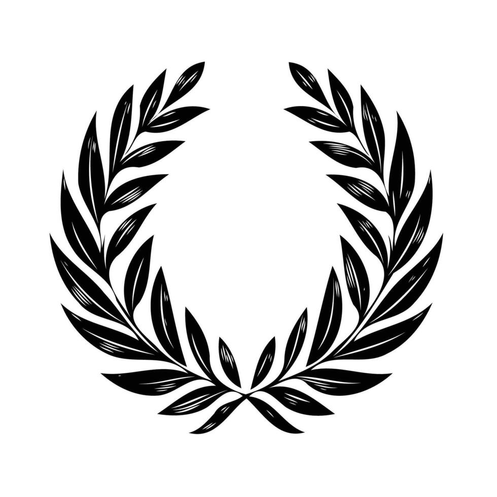 Adobe Illustrator Artwork, Olive branch with leaves and berries. Black and white illustration. gold laurel wreath vector