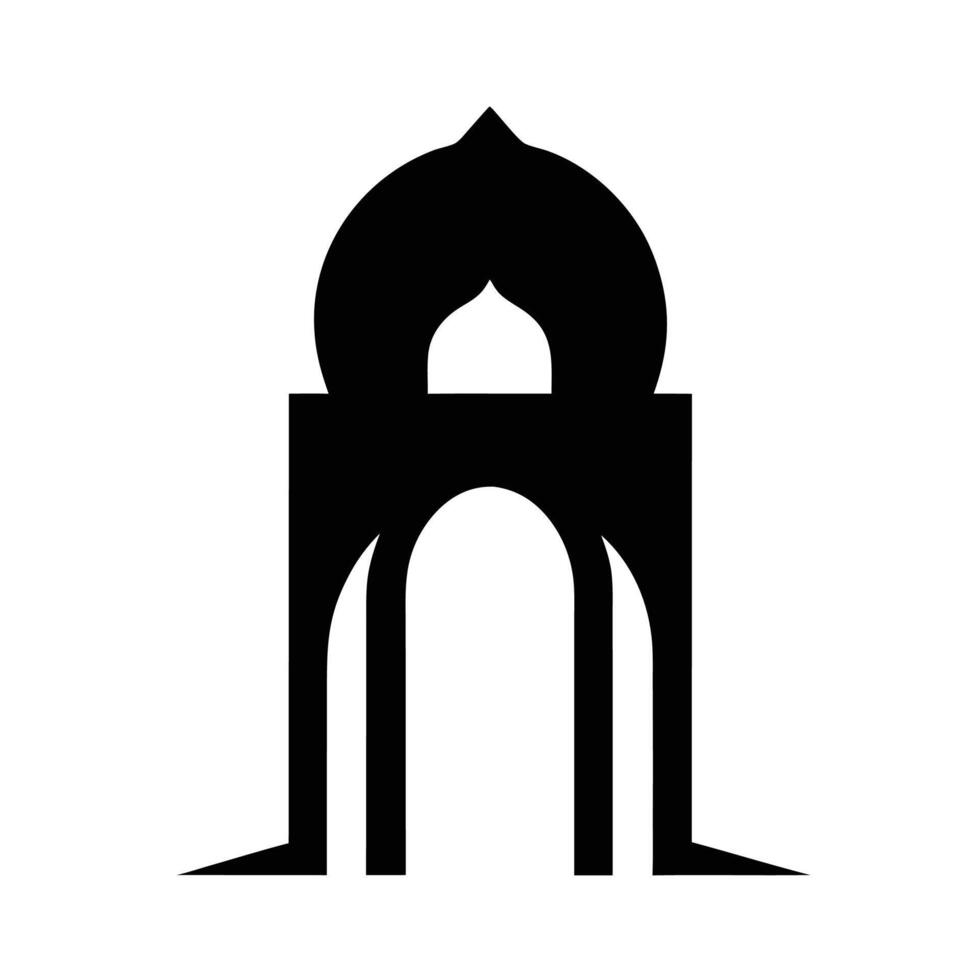 Islamic architecture, minaret silhouette, black and white, minimalist design, geometric shapes, Arabic style, mosque dome, arched doorway, symmetrical composition, vector