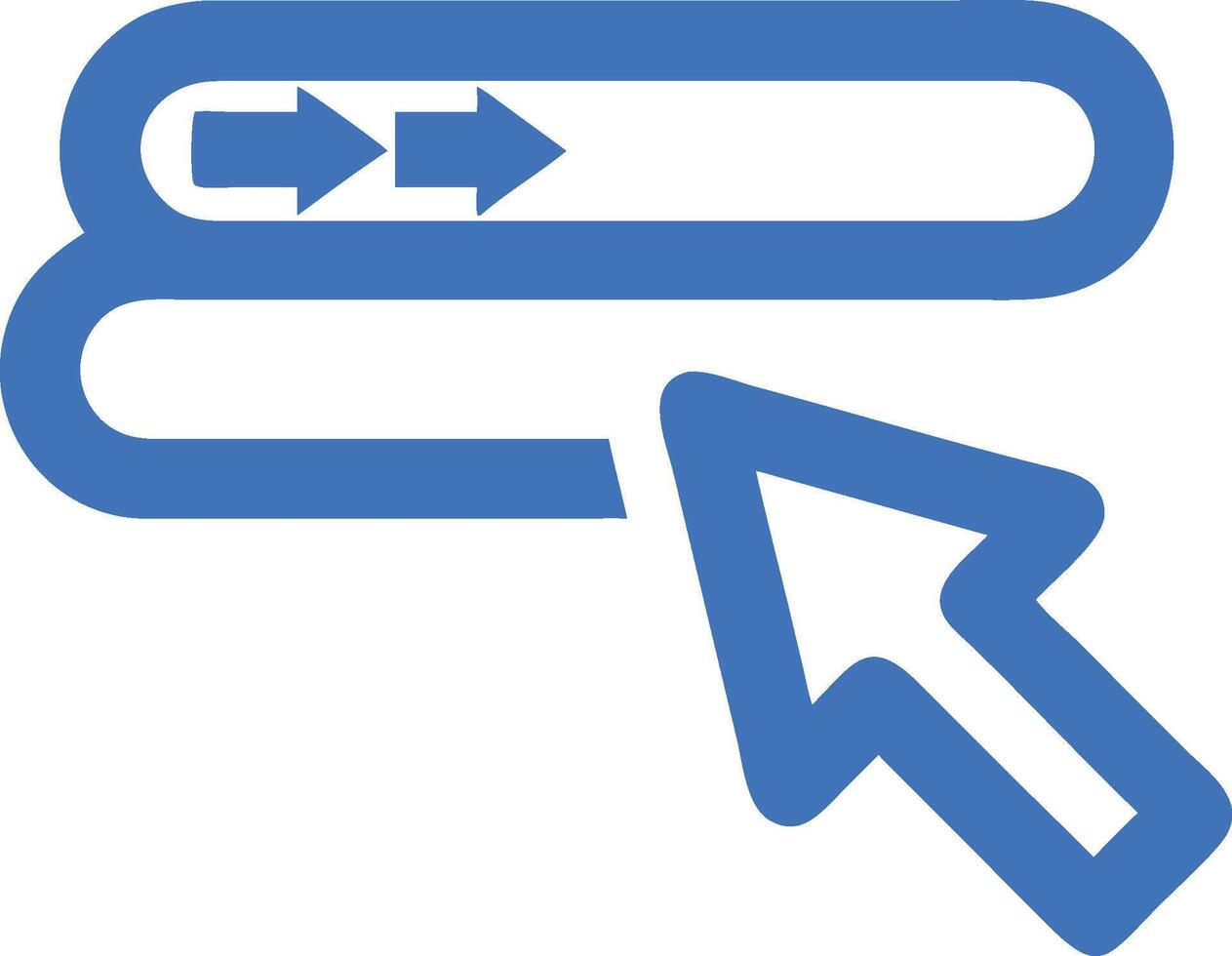 Blue icon, cursor arrow, fast forward symbol, minimalist design, user interface element vector