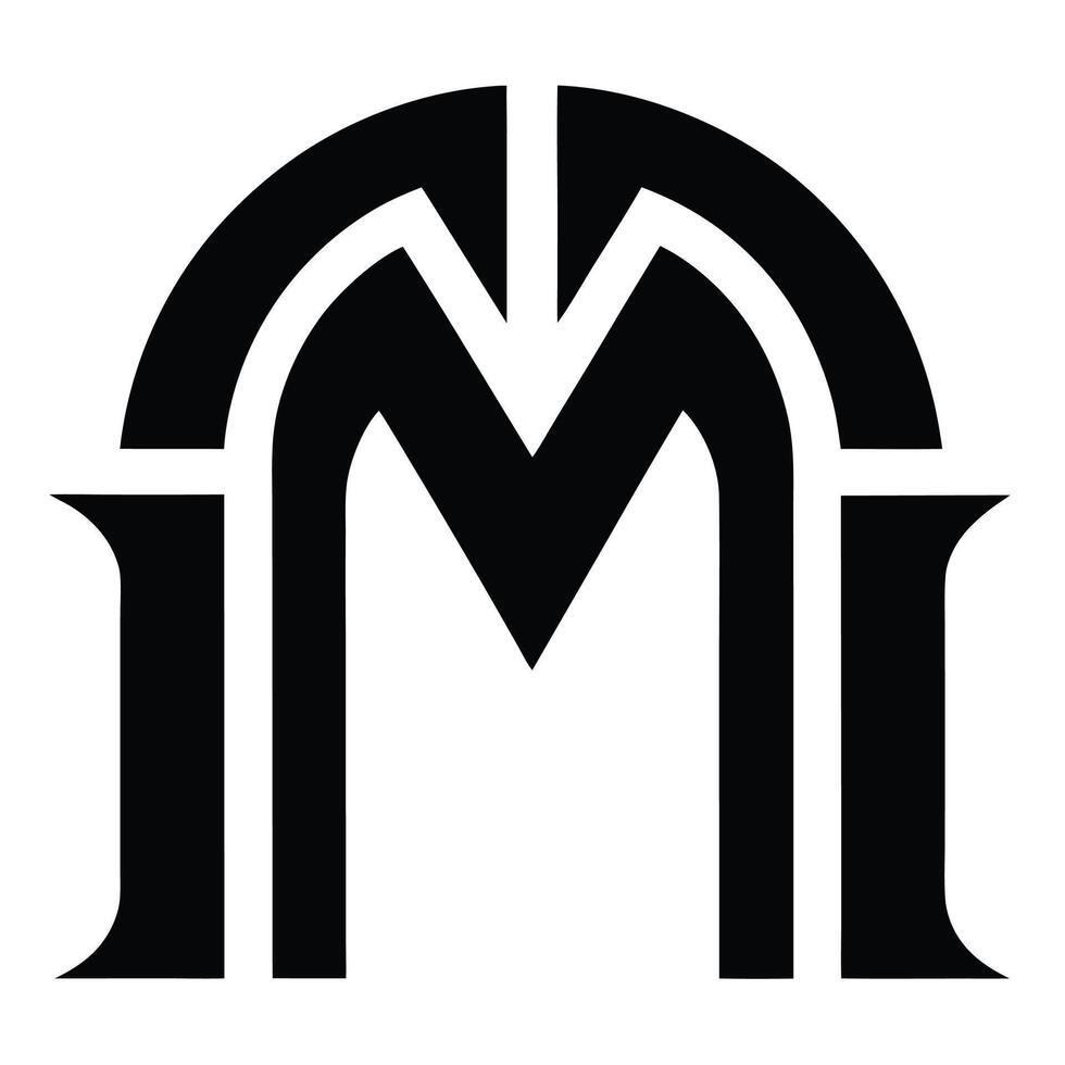 Logo design, monogram, letter M, symmetrical, black and white, minimalist, geometric shapes, arches, stylized, bold typography, abstract, modern, clean lines, iconic, graphic, high co vector