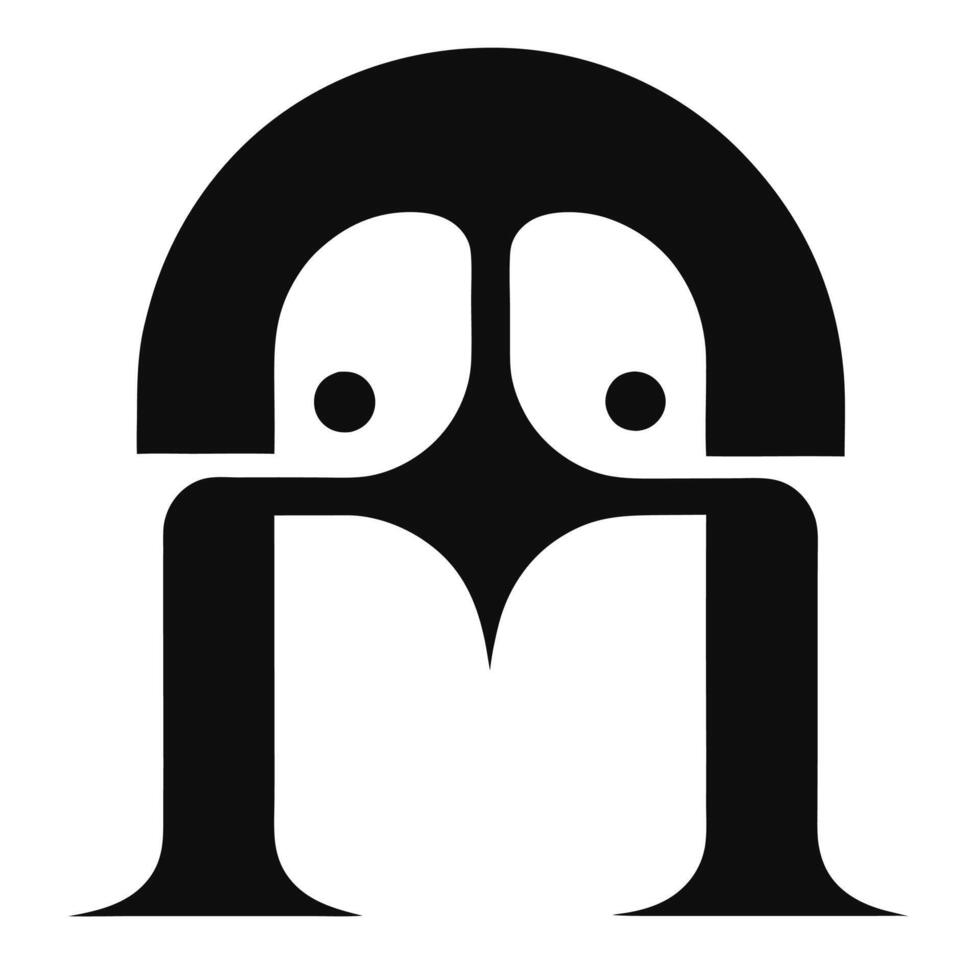 Minimalist logo design, abstract penguin shape, black and white, symmetrical composition, geometric forms, curved lines, negative space, simple eyes, stylized bird silhouette, modern ico vector