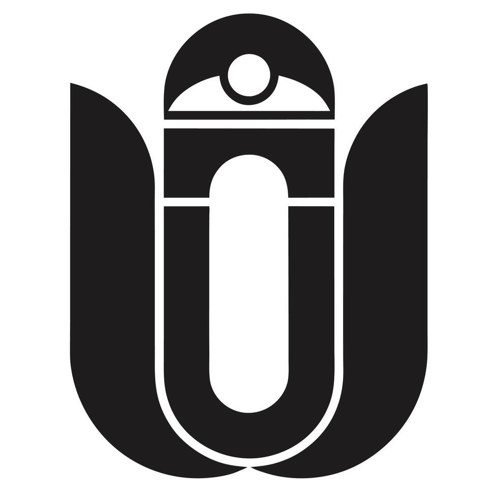 Minimalist logo design, black and white, abstract owl shape, geometric forms, curved lines, symmetrical composition, negative space, modern art style, simple shapes, vector