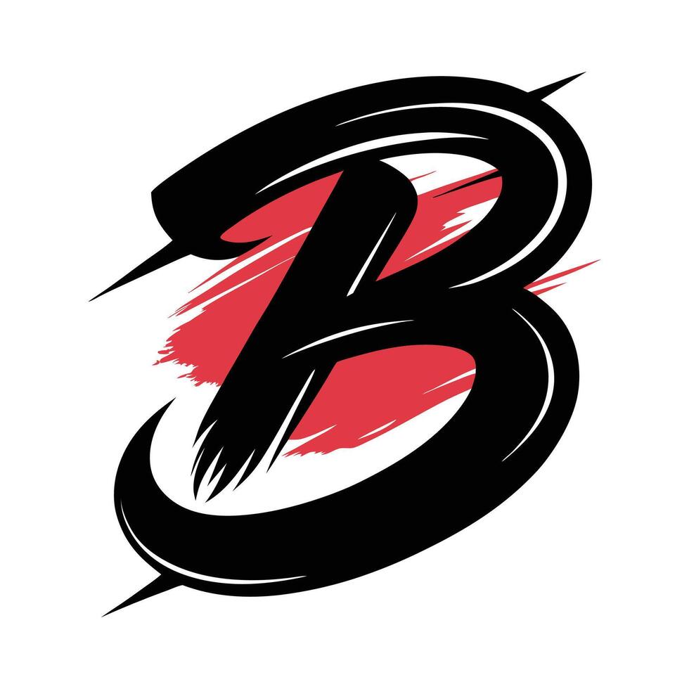Bold typography, stylized letter B, dynamic brushstroke, black and red color scheme, sleek design, sharp edges vector