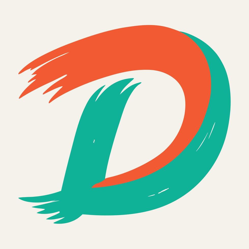 Abstract letter D, bold graphic design, orange and teal colors, brushstroke texture, minimalist style vector