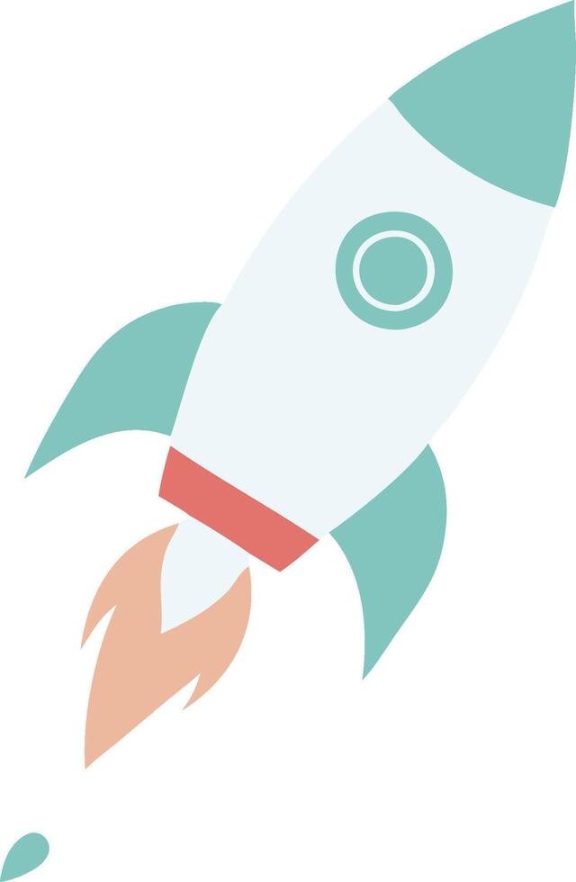Minimalist rocket illustration, pastel colors, teal and coral accents, flat design, white background vector