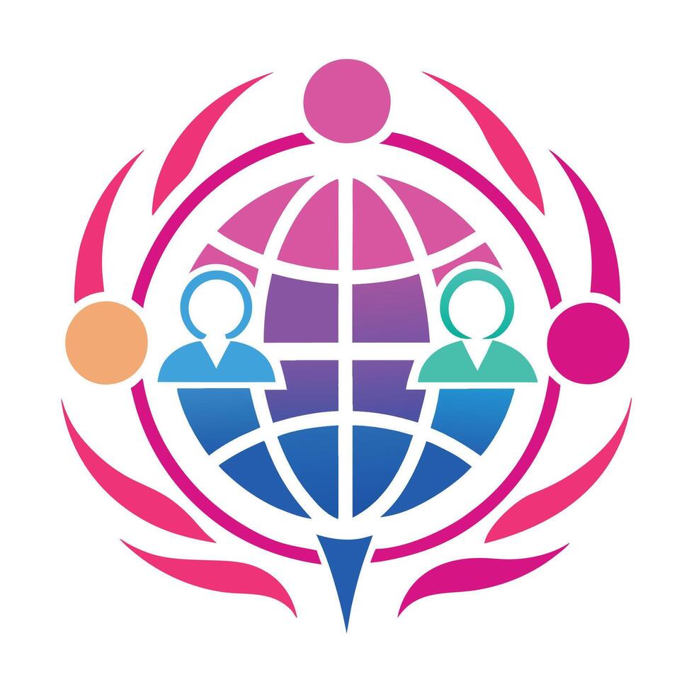 Stylized globe logo, colorful abstract design, human silhouettes, unity symbol, interconnected world vector