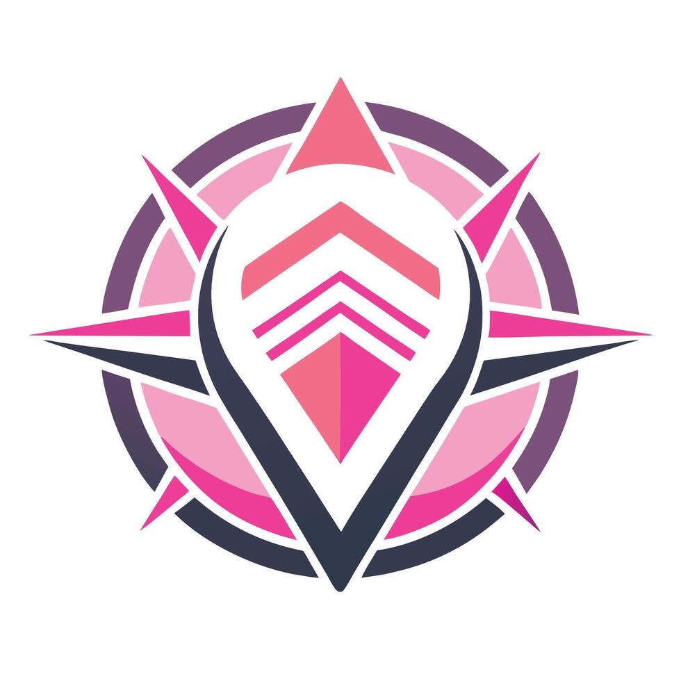 geometric logo, circular design, pink and purple color scheme, abstract compass rose, inverted teardrop shape vector
