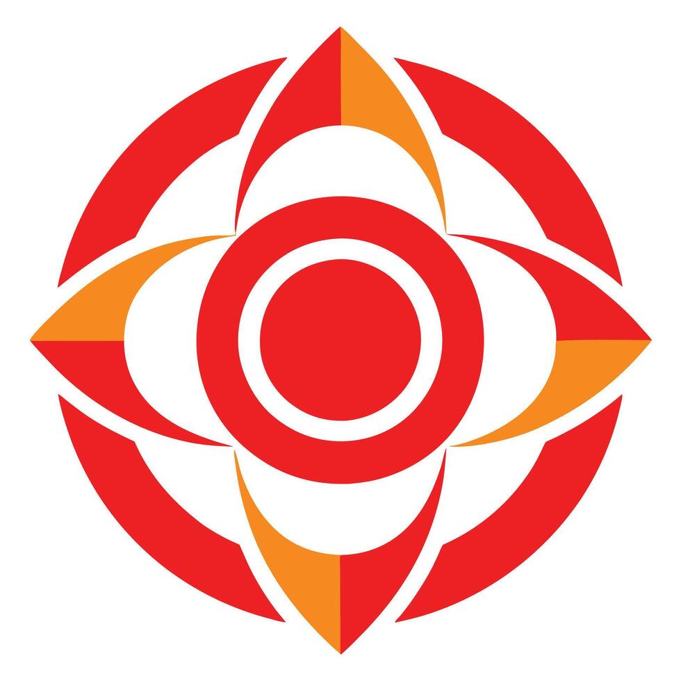 Abstract geometric logo, eye shape, circular design, red and orange color scheme, white background vector