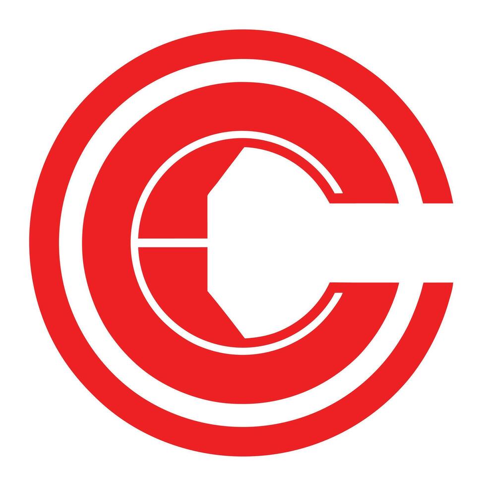 Red circular logo, minimalist design, bold graphic, letter C, concentric circles, vector