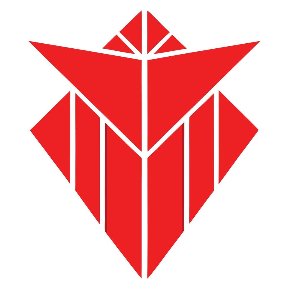 Geometric red logo, angular design, abstract fox head, origami-inspired, minimalist emblem, sharp triangular shapes vector