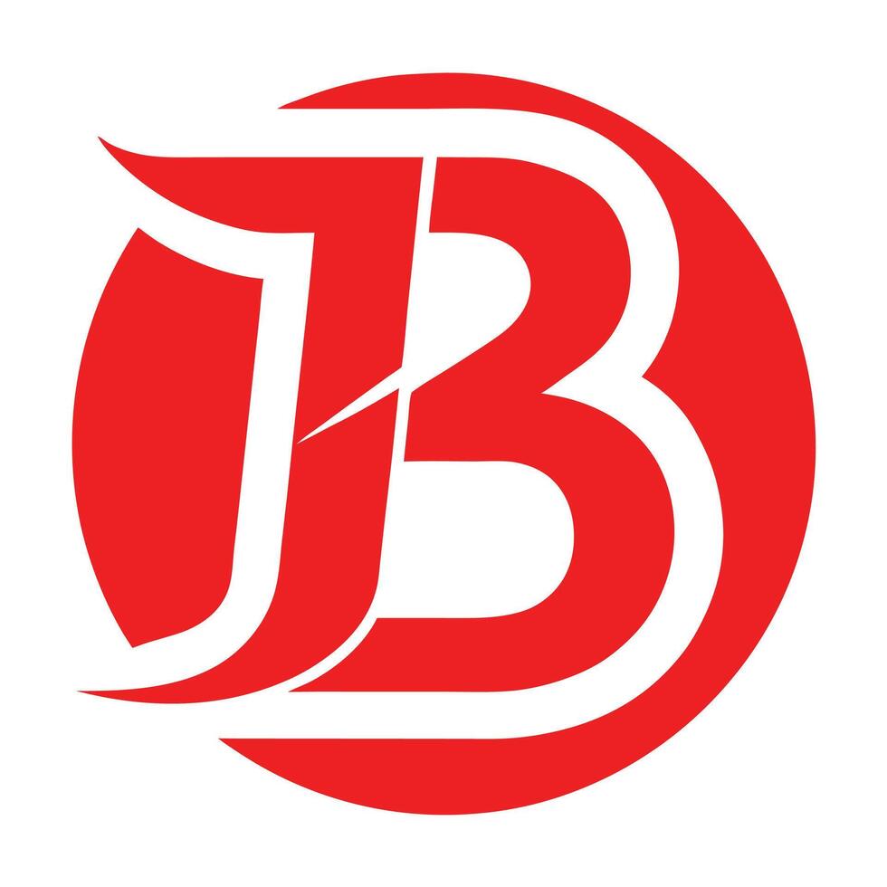 Logo design, stylized JB monogram, red and white color scheme, circular emblem, minimalist, vector