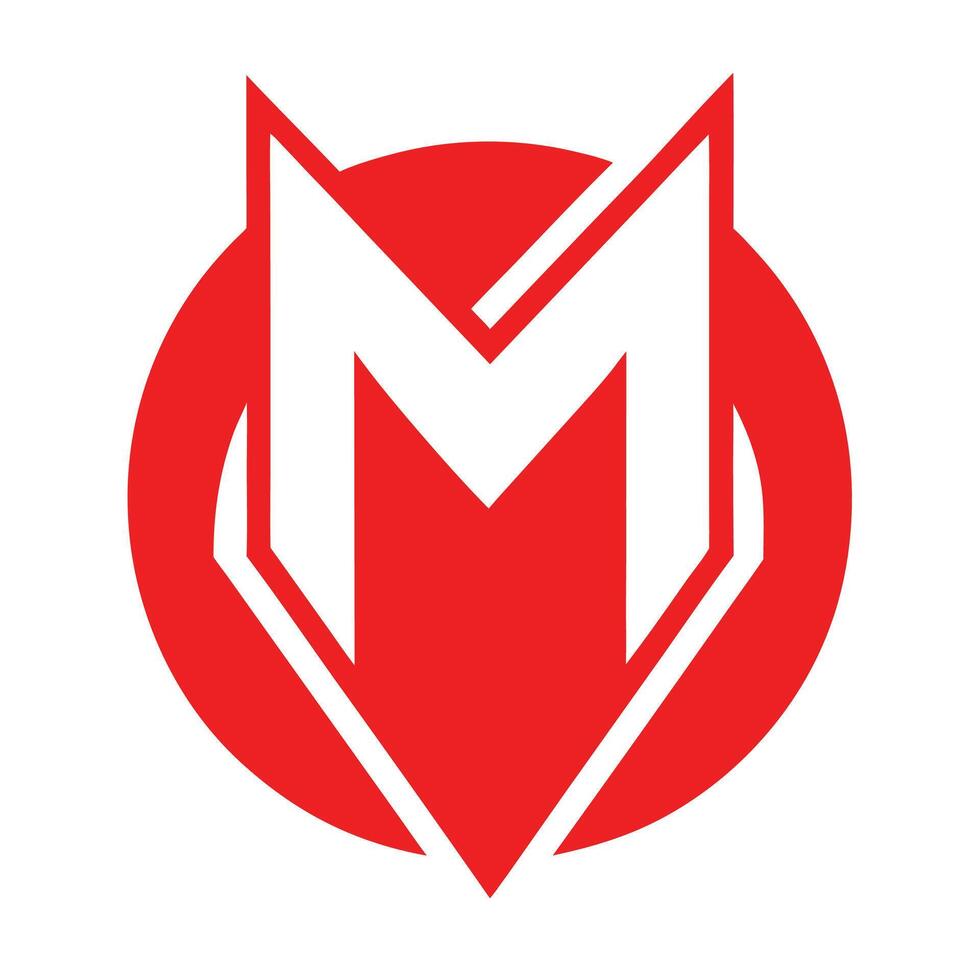 Logo design, minimalist, bold red and white, stylized letter M, geometric shapes, circular background vector