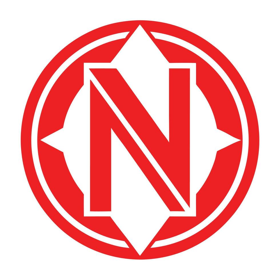 Red circular logo, bold letter N, white background, minimalist design, geometric shapes vector