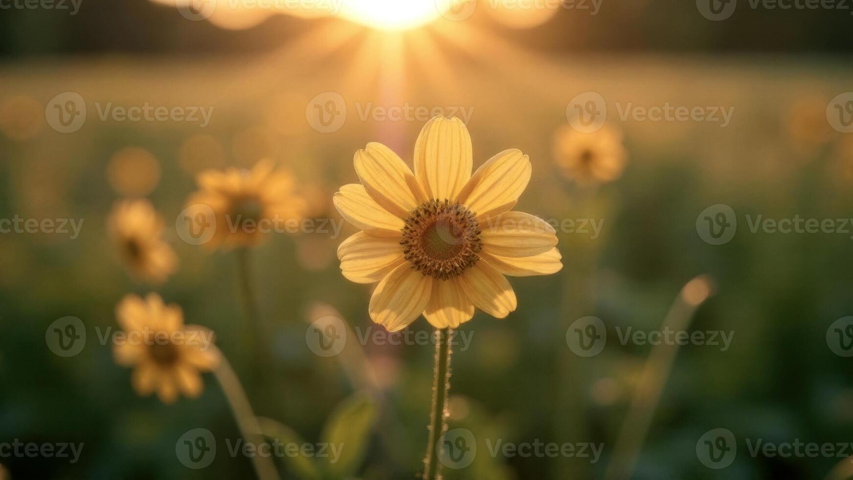Warm Blur Photo Effect,a yellow flower in the rays of the rising sun