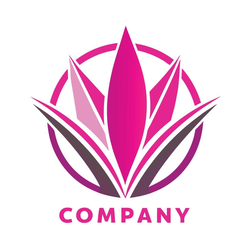 Logo design, stylized lotus flower, pink and magenta petals, geometric shapes, circular emblem vector
