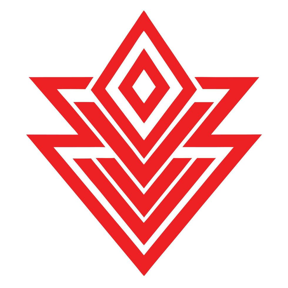 geometric red logo, sharp angular design, symmetrical pattern, abstract emblem, minimalist graphic vector