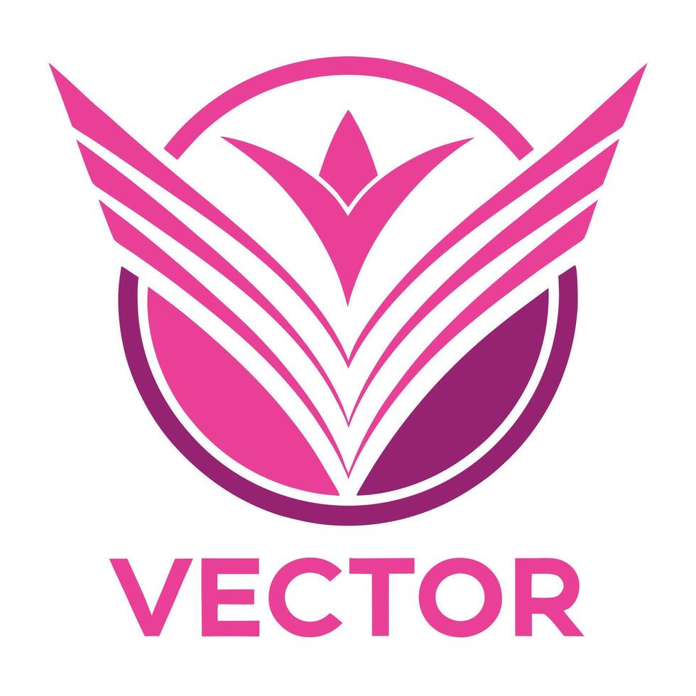 Logo design, abstract wings, geometric shapes, vibrant pink and purple gradient, minimalist icon vector