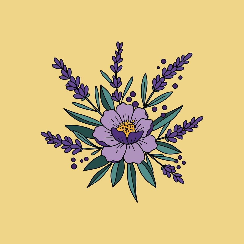 Elegant Purple Bloom Lavender and Peony Floral Arrangement vector