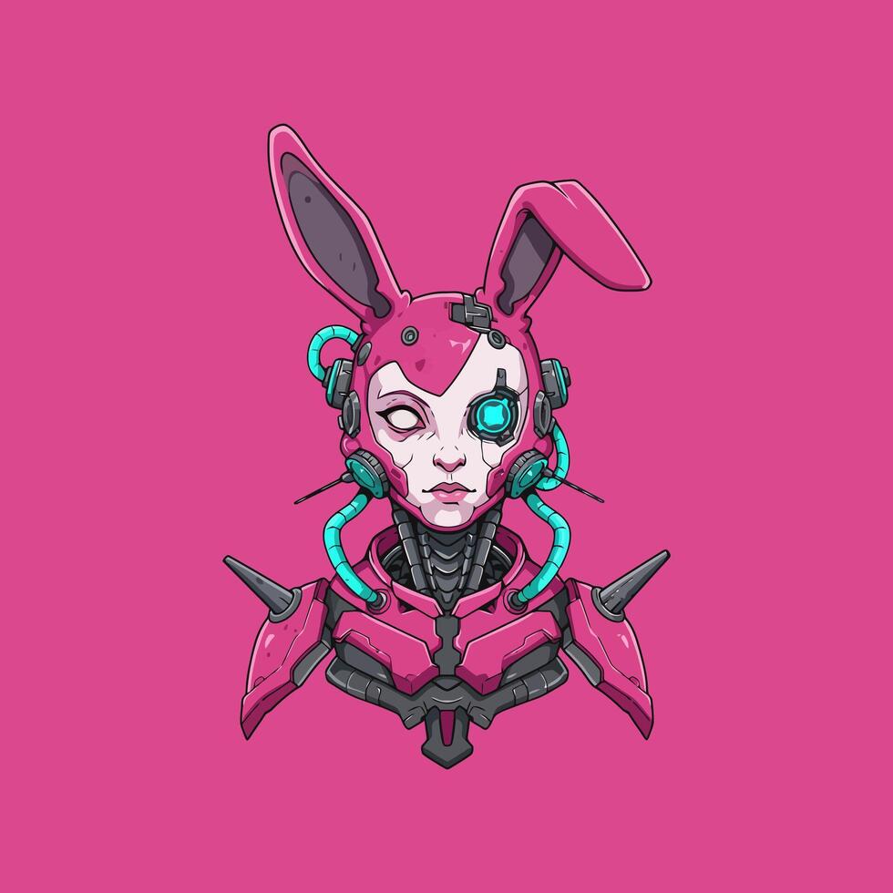 Cyberpunk Bunny Girl A Vibrant Pink Robotic Portrait vector