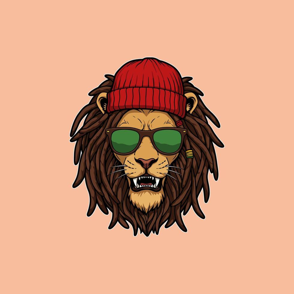 Cool Lion with Dreadlocks, Beanie, and Sunglasses A Stylish, Cartoon Portrait vector