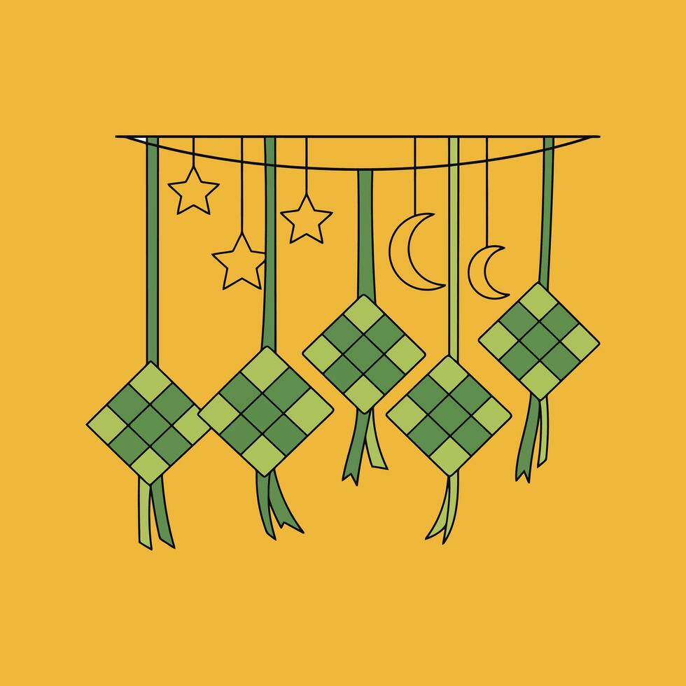 Ketupat and Crescent Moons A Festive Eid Delight vector