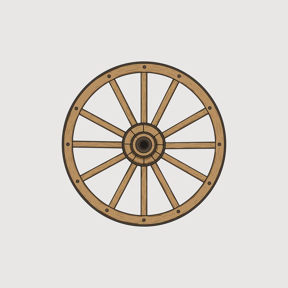 Rustic Wooden Wagon Wheel A Simple, Hand-Drawn Illustration vector