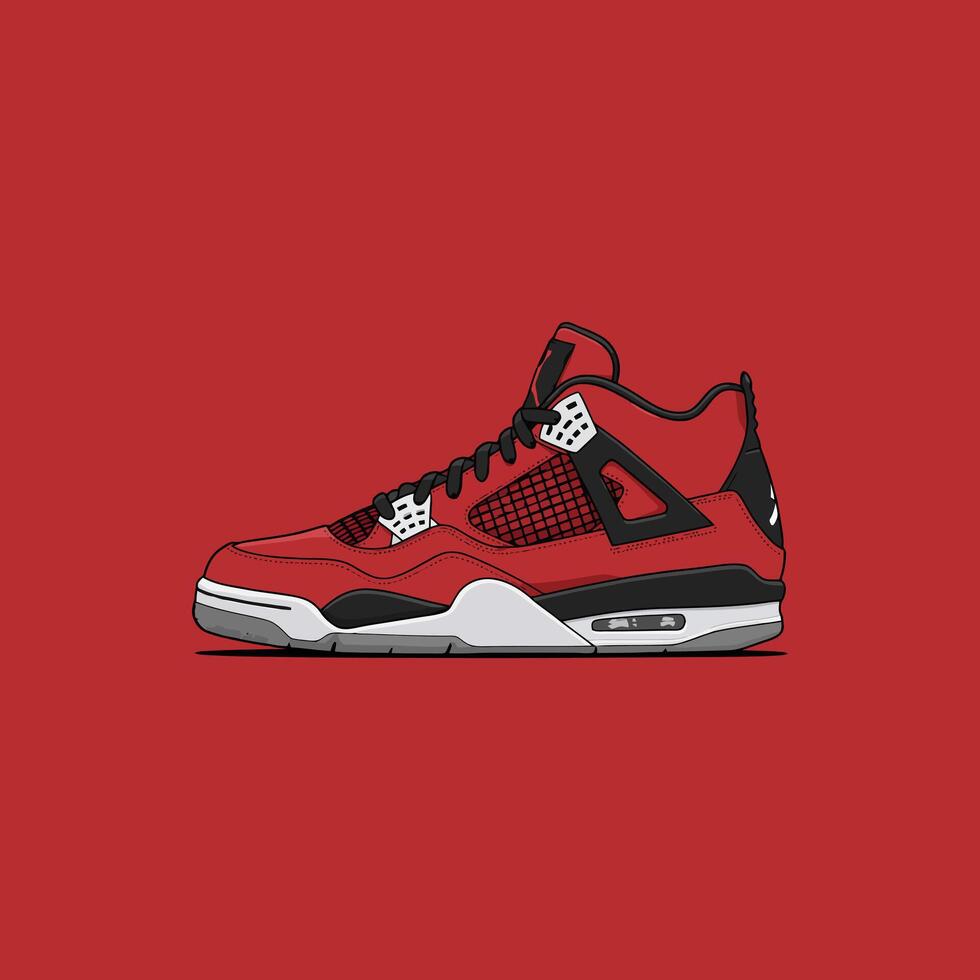 Air Jordan 4 Retro Red Sneaker Minimalist Illustration vector