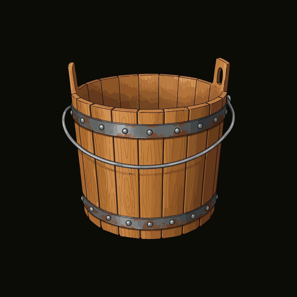 Rustic Wooden Bucket A Detailed Illustration vector