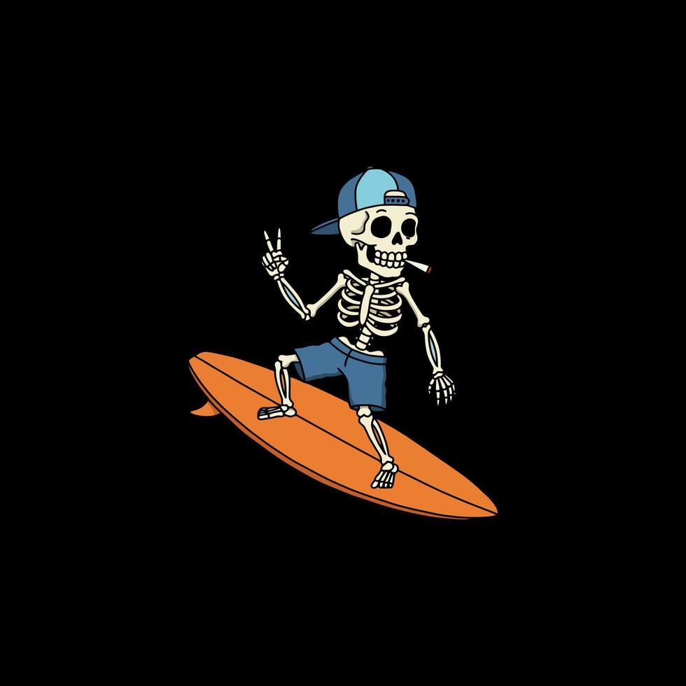 Cool Skeleton Surfer A Vintage-Style Illustration vector