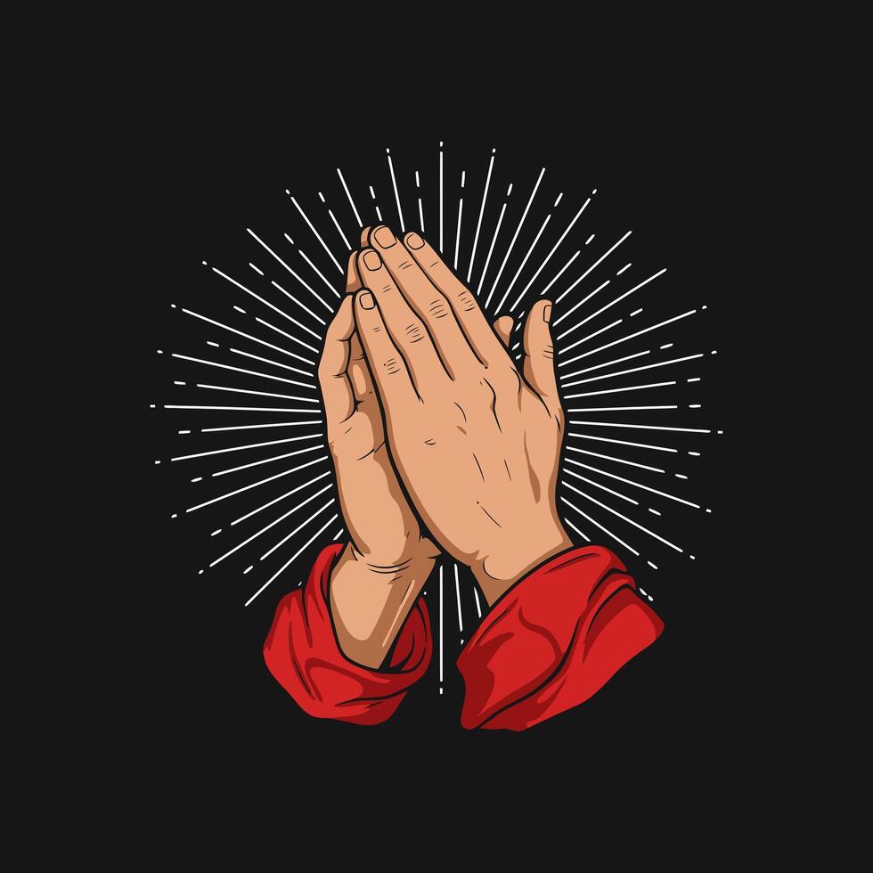 Praying Hands A Vintage-Style Illustration of Hope and Faith vector