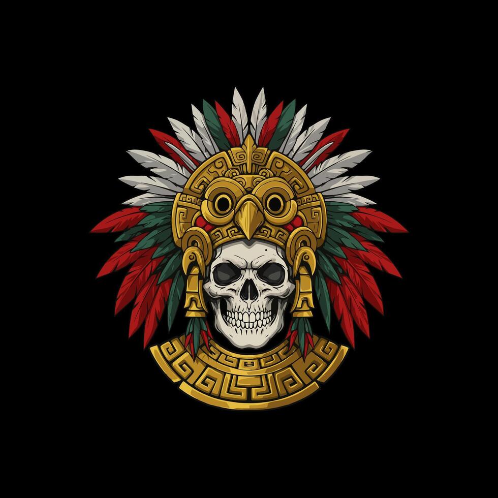 Skull in Aztec Headdress A Majestic and Ornate Illustration vector
