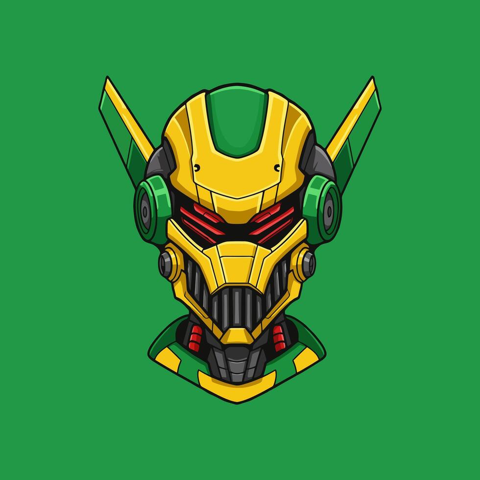 Robotic Head A Bold, Yellow and Green Futuristic Illustration vector