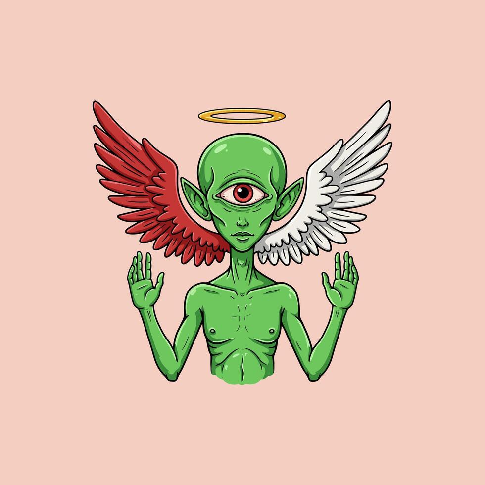 One-Eyed Alien with Dual Wings A Surreal and Ethereal Illustration vector